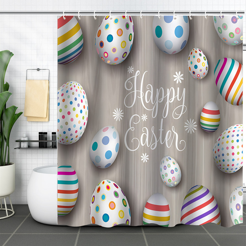 Завеса за душ Трансгранична търговия на едро с полиестер 3D цифров печат Завеса за душ Водоустойчива завеса за душ Великденско зайче Яйце Преграда за баня