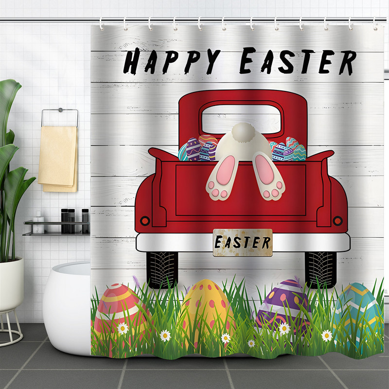 Завеса за душ Трансгранична търговия на едро с полиестер 3D цифров печат Завеса за душ Водоустойчива завеса за душ Великденско зайче Яйце Преграда за баня