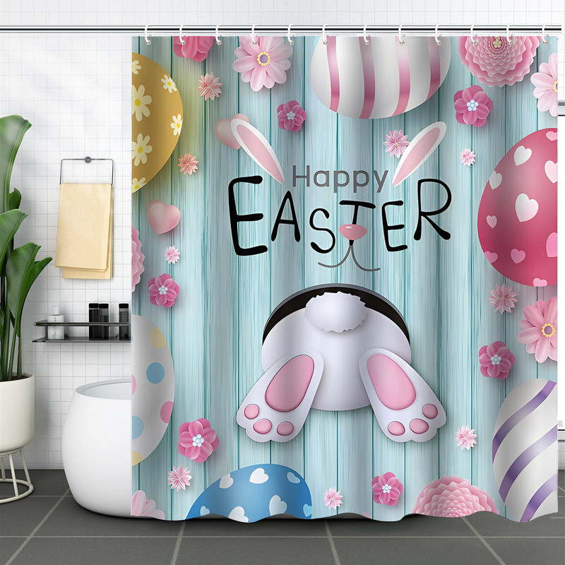Завеса за душ Трансгранична търговия на едро с полиестер 3D цифров печат Завеса за душ Водоустойчива завеса за душ Великденско зайче Яйце Преграда за баня