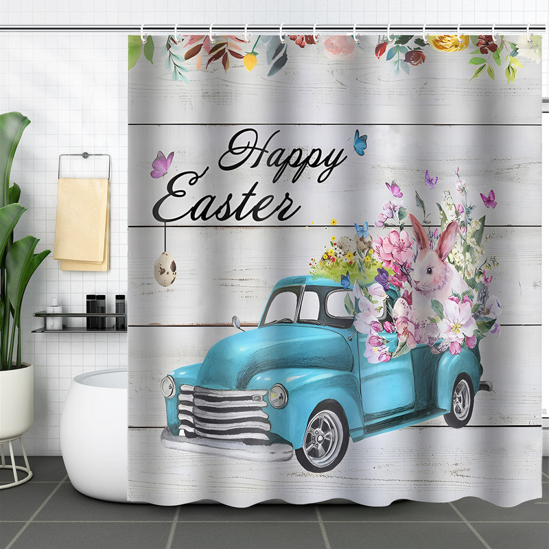 Завеса за душ Трансгранична търговия на едро с полиестер 3D цифров печат Завеса за душ Водоустойчива завеса за душ Великденско зайче Яйце Преграда за баня