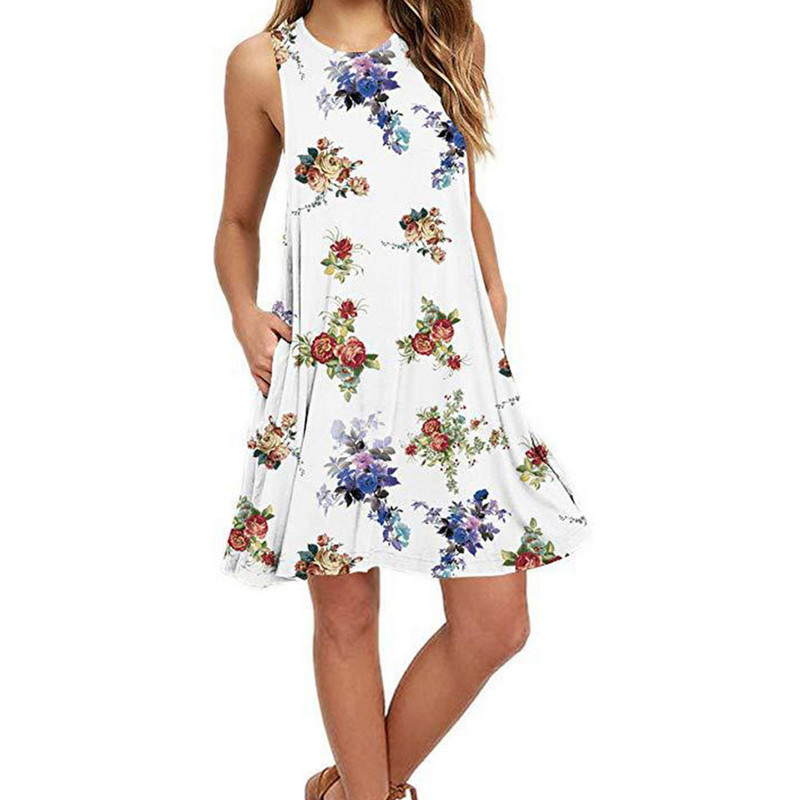 Határon átnyúló tavaszi és nyári új stílusú virágos harisnyatartó nagy lengő női szoknya alkalmi környakú kardigán alkalmi alkalmi ruha