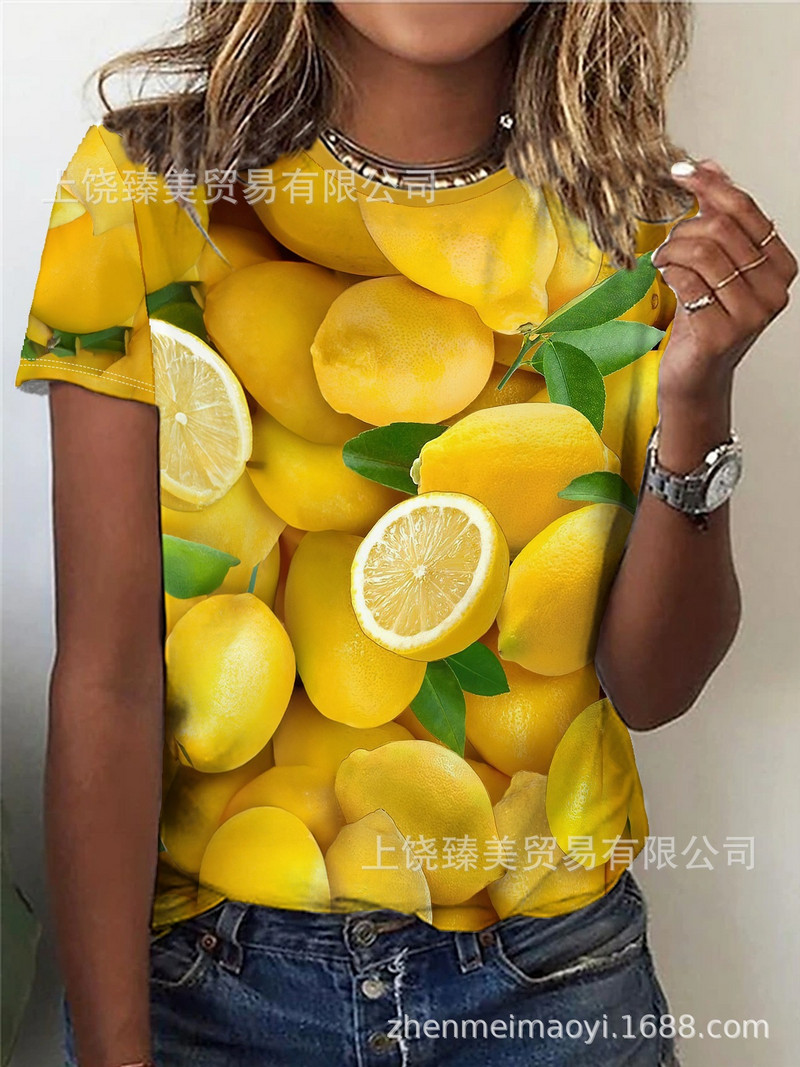 2024 трансгранична външна търговия пролет и лято малък флорален слънчоглед 3D отпечатан кръгло деколте с къси ръкави Най-продаваният европейски и американски модел за жени