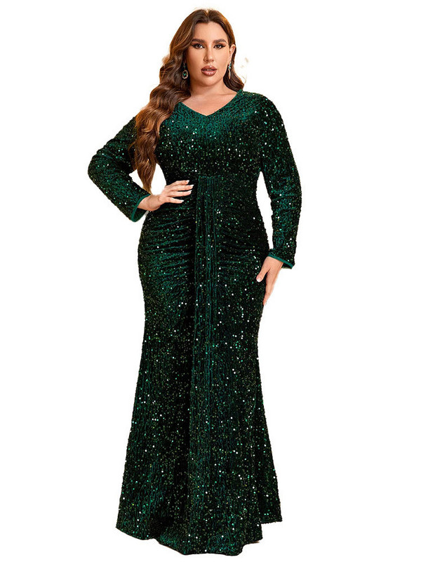 KY636 2023 nova haljina Europska i američka seksi duga haljina s V-izrezom sa šljokicama, tanka večernja haljina za djeveruše grupe riblji rep