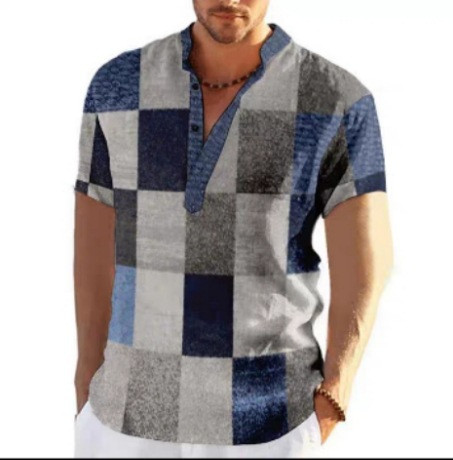 Tavaszi és őszi alkalmi férfi alkalmi ing 3D nyomtatott állványgallérral, színblokkolással