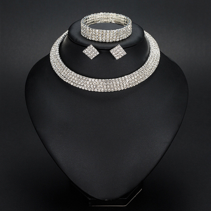 Popularni europski i američki modni lančić za nokte, dijamantni svadbeni set, višeredni dijamantni obruč, naušnice, ogrlica, set nakita