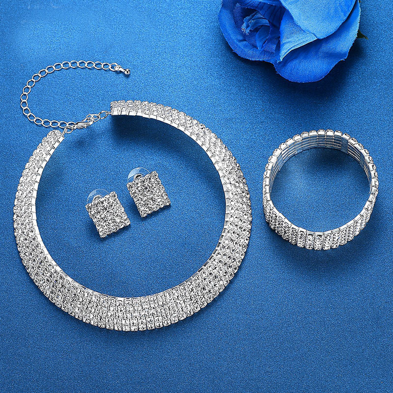 Popularni europski i američki modni lančić za nokte, dijamantni svadbeni set, višeredni dijamantni obruč, naušnice, ogrlica, set nakita