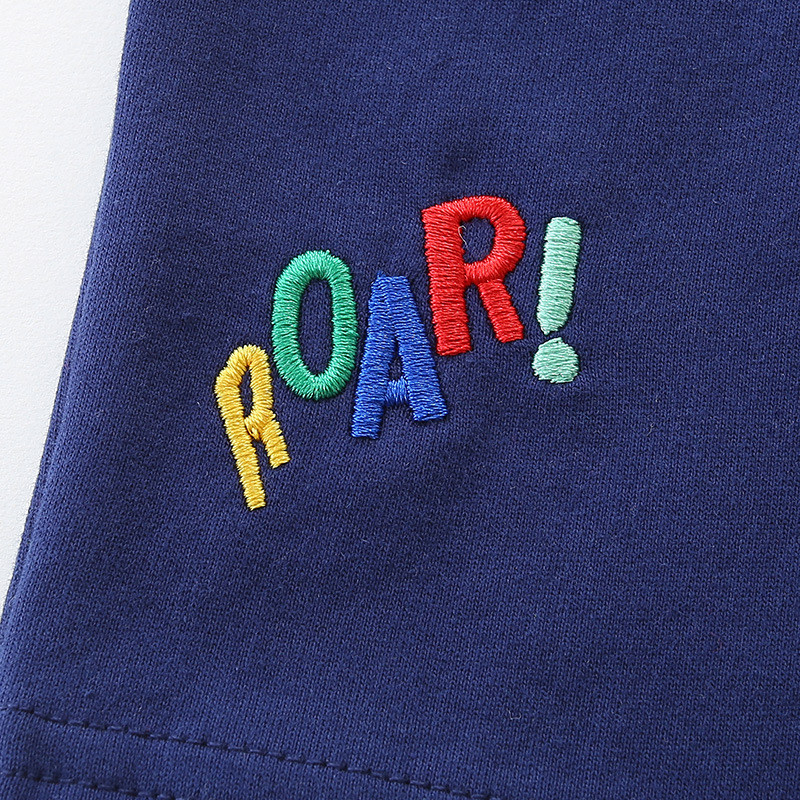 2024 m. europietiško ir amerikietiško stiliaus vasaros nauji berniukiški šortai vaikiški animaciniai filmukai dinozaurai išsiuvinėtos sportinės kelnės pristatymas į užsienį