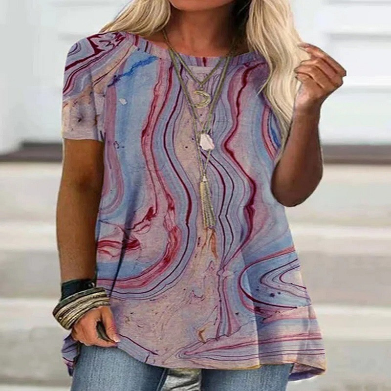 Határon átnyúló európai és amerikai kívánságok 2023-ban, női etnikai stílusú rövid ujjú póló, bő nyomtatás