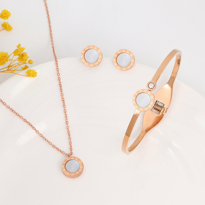  Σετ κοσμημάτων από ατσάλι τιτανίου Σκουλαρίκια με ρωμαϊκούς αριθμούς Κολιέ βραχιόλι ψηλό σετ κολιέ Χονδρική