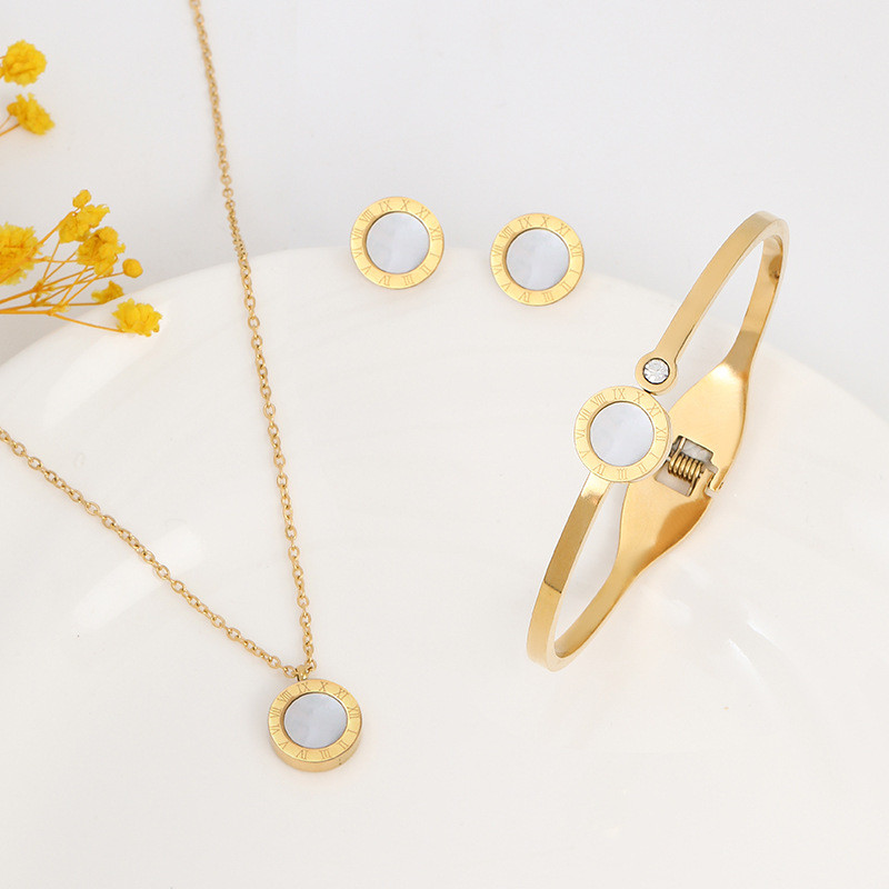  Σετ κοσμημάτων από ατσάλι τιτανίου Σκουλαρίκια με ρωμαϊκούς αριθμούς Κολιέ βραχιόλι ψηλό σετ κολιέ Χονδρική