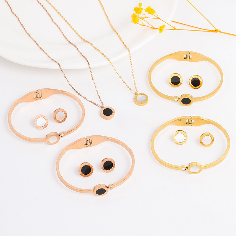  Σετ κοσμημάτων από ατσάλι τιτανίου Σκουλαρίκια με ρωμαϊκούς αριθμούς Κολιέ βραχιόλι ψηλό σετ κολιέ Χονδρική