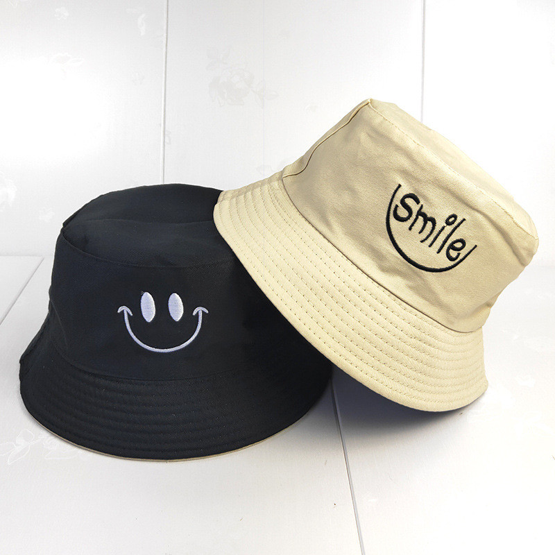 Új kreatív koreai változat kétoldalas hímzett mosolygós halász sapka pár vicces szöveg kültéri mosósapka modern kalap