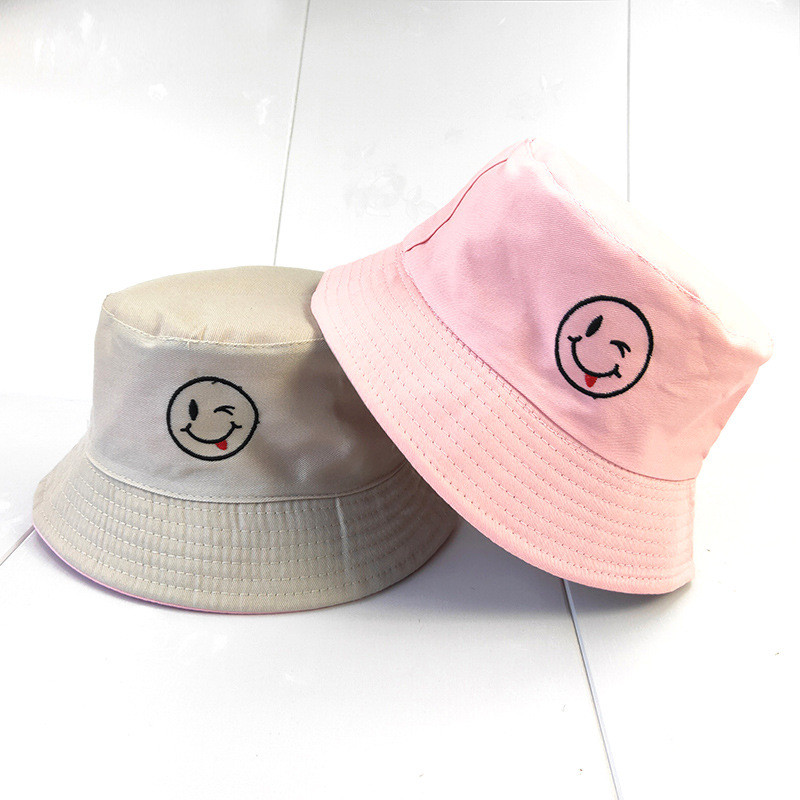 Új kreatív koreai változat kétoldalas hímzett mosolygós halász sapka pár vicces szöveg kültéri mosósapka modern kalap