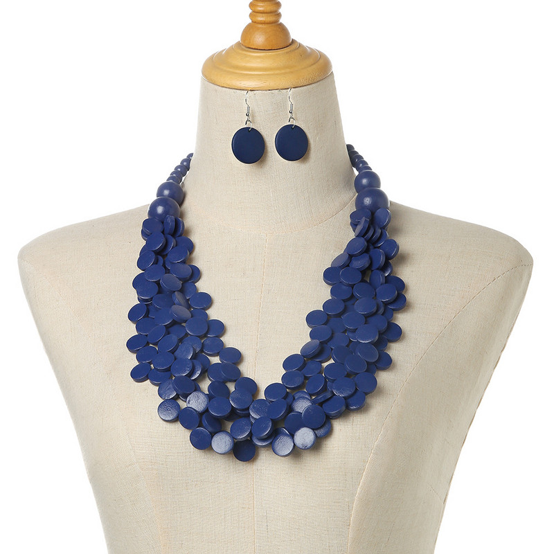 Κολιέ και σκουλαρίκια με στρώσεις με ακανόνιστα τσιπς ξύλου Ethnic Style Αλυσίδα πουλόβερ Κολιέ με κοσμήματα δεξιώσεων