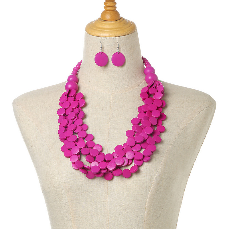 Κολιέ και σκουλαρίκια με στρώσεις με ακανόνιστα τσιπς ξύλου Ethnic Style Αλυσίδα πουλόβερ Κολιέ με κοσμήματα δεξιώσεων