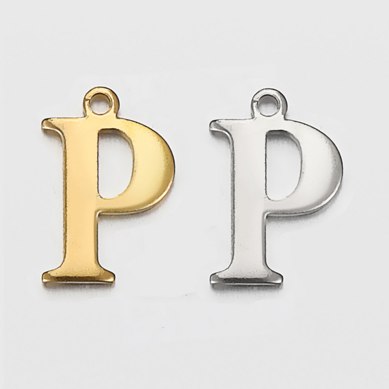 Точкова огледално полирана неръждаема стомана златни букви 8 мм перфорирана висулка 26 английски букви AZ мъниста направи си сам