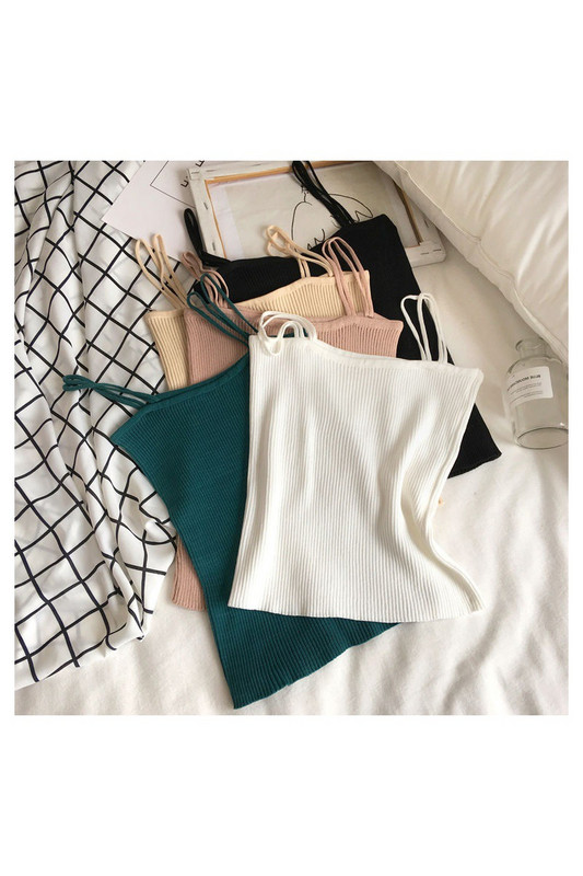 Jednostavna i fleksibilna pletena košulja s dvostrukim naramenicama u korejskom stilu Ženska odjeća