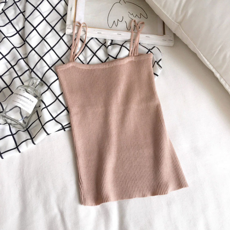 Jednostavna i fleksibilna pletena košulja s dvostrukim naramenicama u korejskom stilu Ženska odjeća