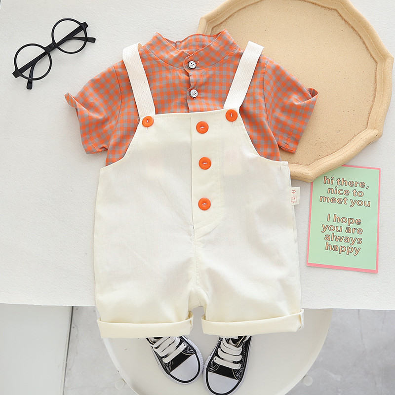 Vasaros vaikiškų drabužių rinkinys Kvėpuojantis languotas marškinėlių kombinezonas Vyriškas ir moteriškas, kasdien dėvimas kūdikis, paprastas vaikiškas kostiumas