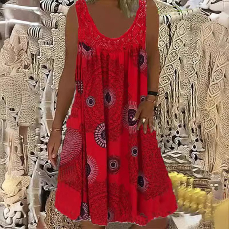 2023-as európai és amerikai WISH elegáns női lengőruha, csipkével és ujjatlan mintával