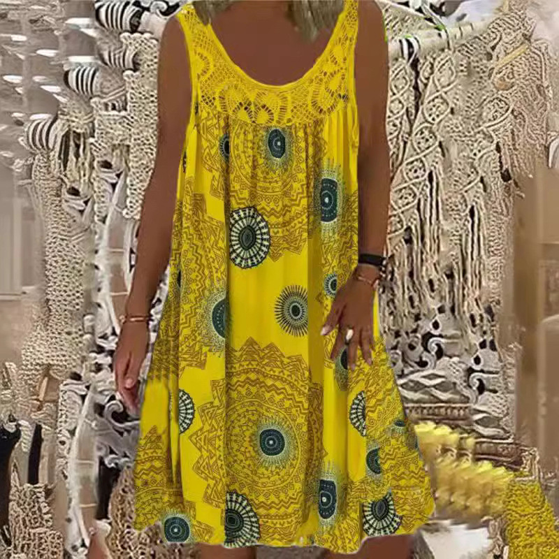 2023-as európai és amerikai WISH elegáns női lengőruha, csipkével és ujjatlan mintával