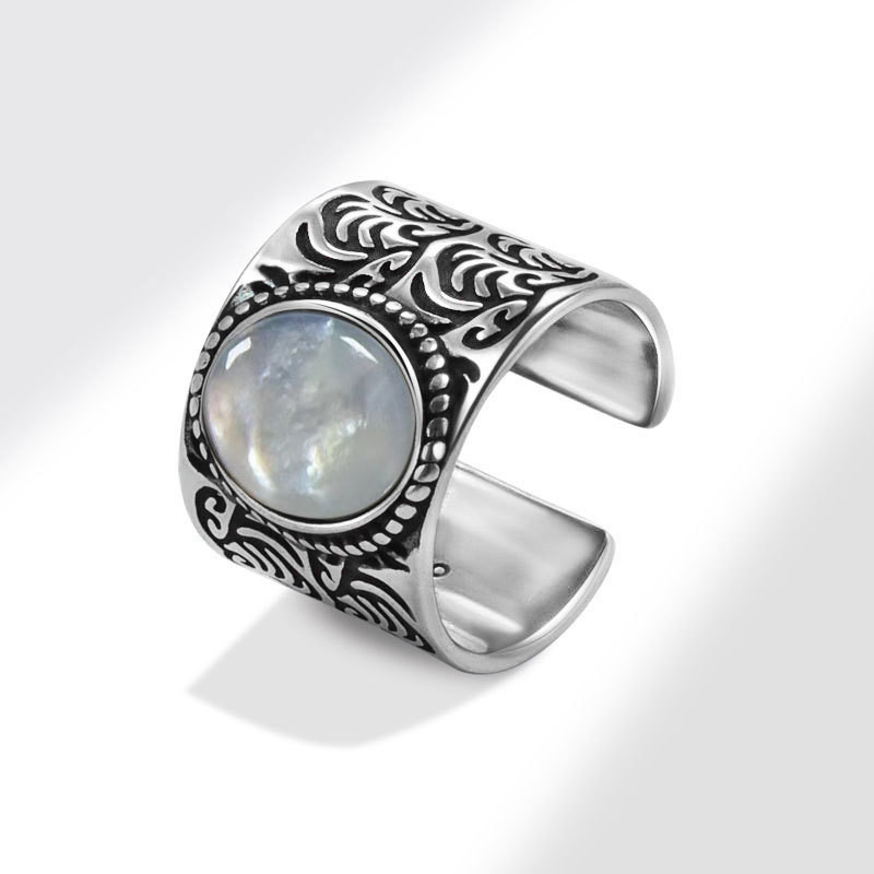 Ретро релефен пръстен с шарка на трева Tang за жени широкопола геометрична мода отворен пръстен Европейска и американска личност хип-хоп тенденция на пръстена с показалец