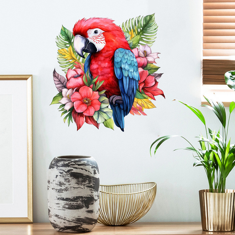 Új rajzfilm zöld növény papagáj fali matrica nappali hálószoba bejárati folyosó levehető dekoratív matrica MLY-234C