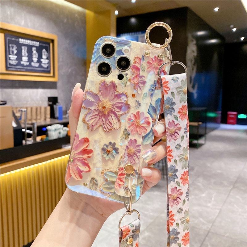 Olajfestmény színes virágok iphone14 flash gyémánt karkötő xsmax mobiltelefon tok apple 13 női szíj soft shell alkalmas