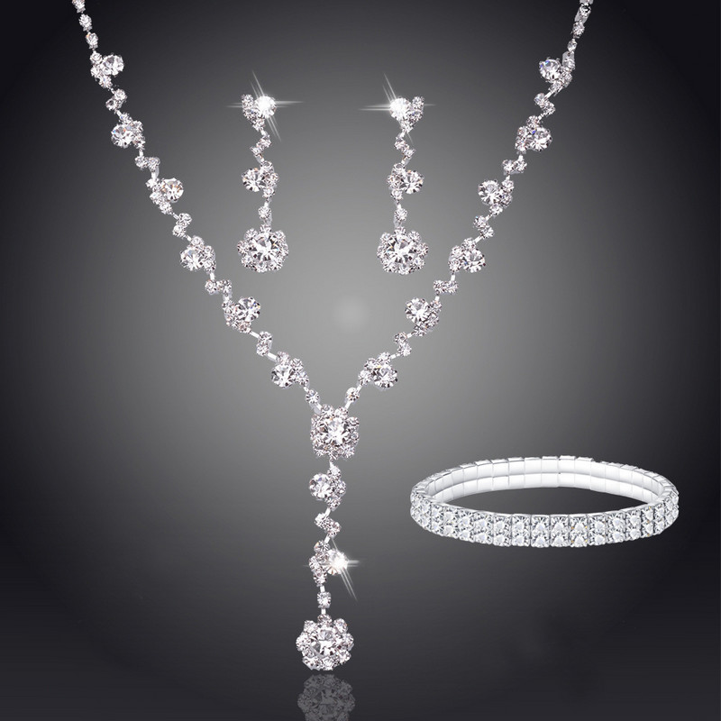 Μοντέρνα ευρωπαϊκά και αμερικανικά μικρά λουλούδια κρυστάλλινα κολιέ σκουλαρίκια κρυστάλλινο βραχιόλι νύφη γάμος παράνυμφος σετ κοσμημάτων γάζα 