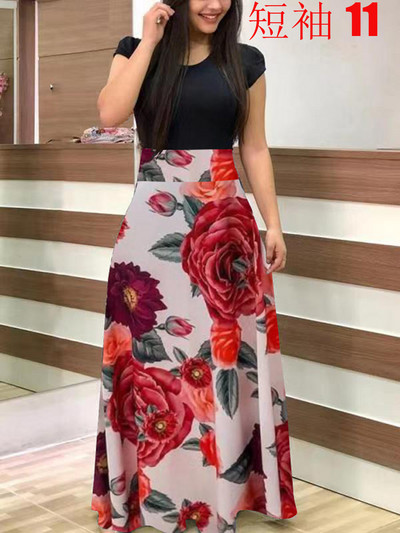 Φόρεμα 2024 Ευρωπαϊκού και Αμερικάνικου στιλ με λουλούδια με ασορτί κοντομάνικο φόρεμα για μεγάλη γυναικεία κούνια φούστα