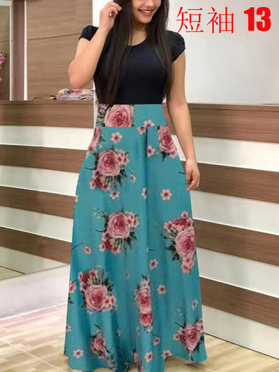 Φόρεμα 2024 Ευρωπαϊκού και Αμερικάνικου στιλ με λουλούδια με ασορτί κοντομάνικο φόρεμα για μεγάλη γυναικεία κούνια φούστα