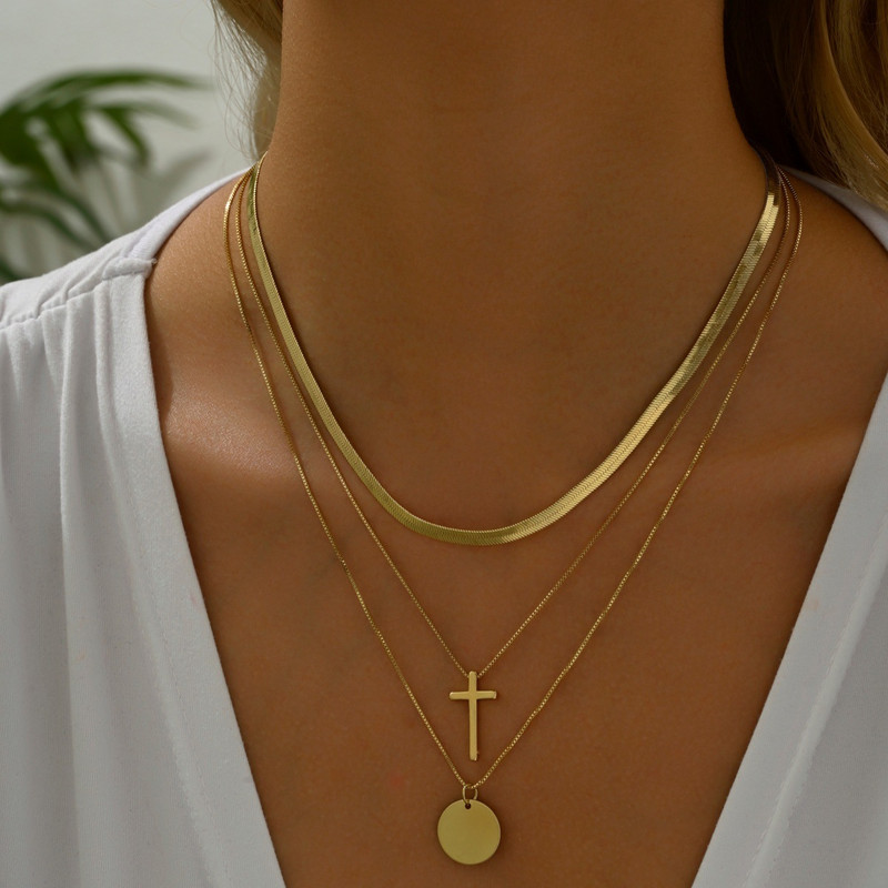 Európai és amerikai határon átívelő divat, személyre szabott kereszttárcsás medál nyaklánc, egyszerű és rugalmas réteges kígyócsont lánc nyaklánc