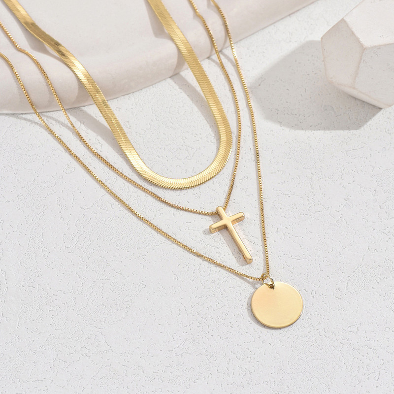 Európai és amerikai határon átívelő divat, személyre szabott kereszttárcsás medál nyaklánc, egyszerű és rugalmas réteges kígyócsont lánc nyaklánc