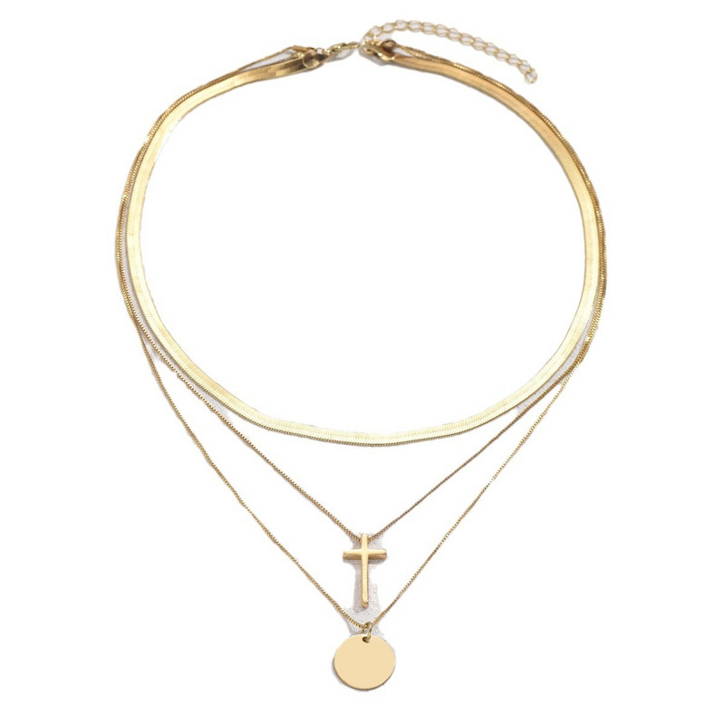 Európai és amerikai határon átívelő divat, személyre szabott kereszttárcsás medál nyaklánc, egyszerű és rugalmas réteges kígyócsont lánc nyaklánc
