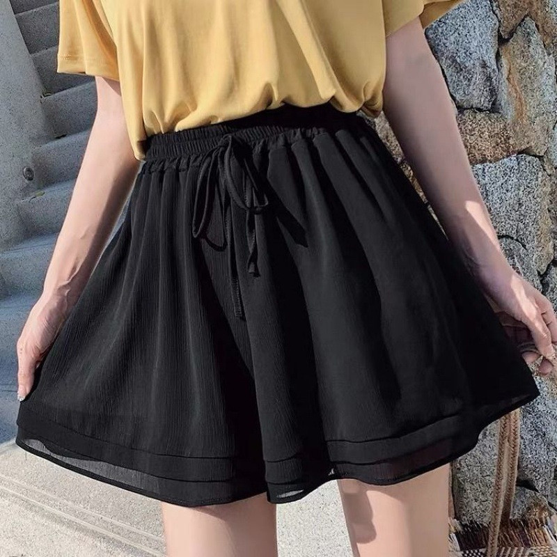 Tavaszi és nyári női rövidnadrág 2023 nyár új sifon koreai stílusú, bő és vékony, széles szárú diáknadrág