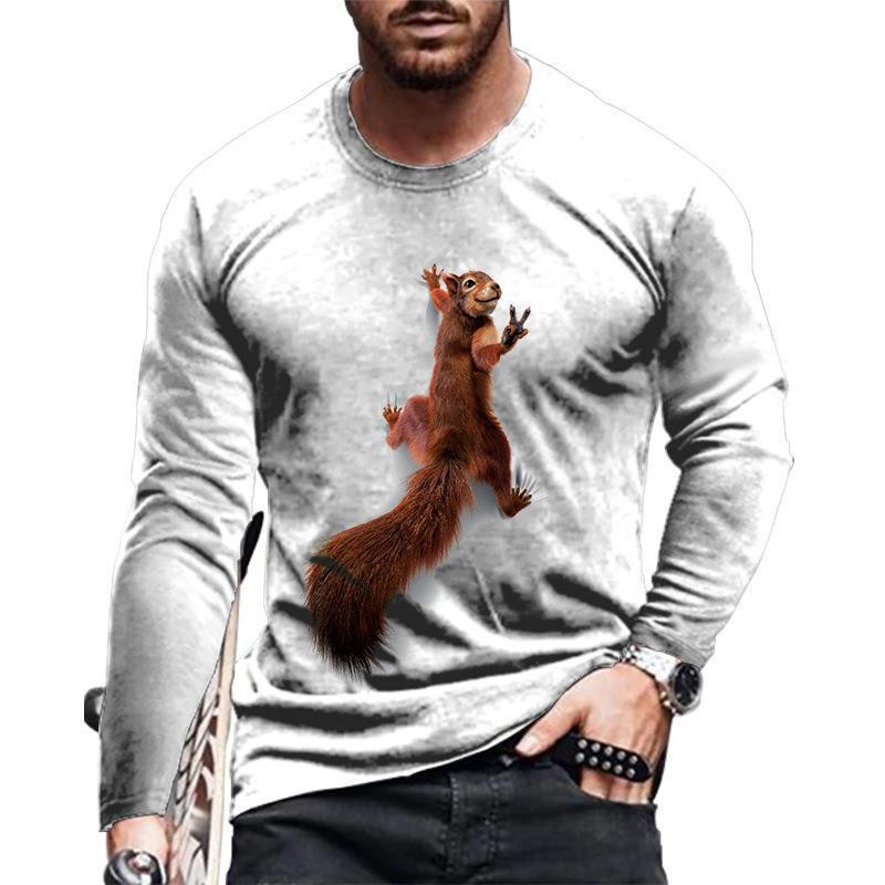 Нова есенна тениска с дълги ръкави, мъжка семпла модна риза с кръгло деколте 3DT, младежка риза в хонконгски стил, небрежно вътрешно прилепнало горнище