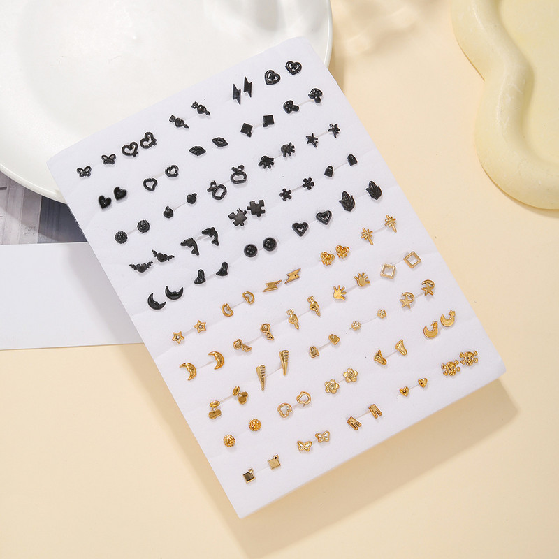 Малки пресни 50 чифта малки обеци за креативни студентки обеци с цветя звезда комплект обеци