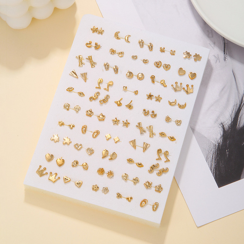 Малки пресни 50 чифта малки обеци за креативни студентки обеци с цветя звезда комплект обеци