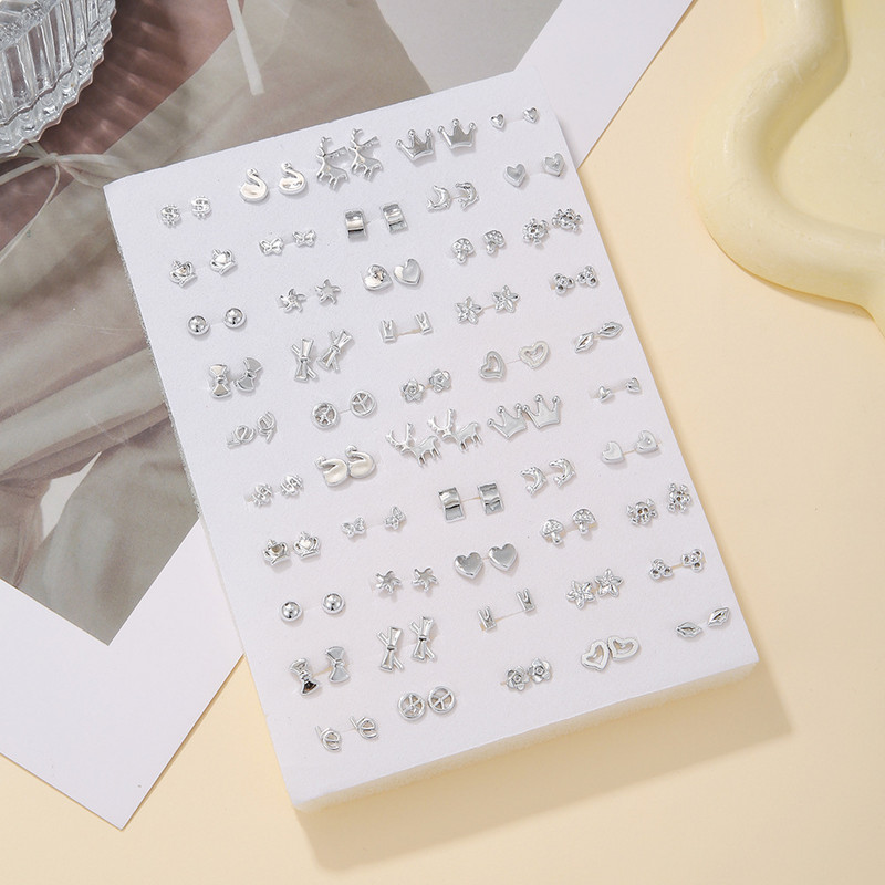 Малки пресни 50 чифта малки обеци за креативни студентки обеци с цветя звезда комплект обеци