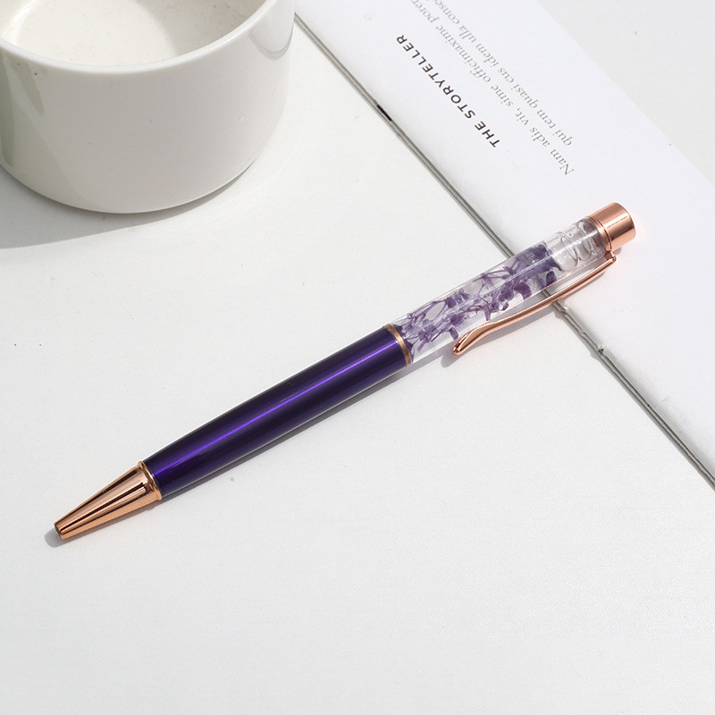 Kūrybinis sausų gėlių aliejaus rašiklis „pasidaryk pats“ tuščias vamzdelis spalvotas rašiklis mergaitei širdelė raštinės reikmenys reklaminė dovana krištolo rašiklis didmeninė prekyba