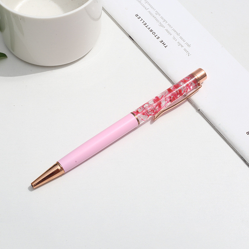 Kūrybinis sausų gėlių aliejaus rašiklis „pasidaryk pats“ tuščias vamzdelis spalvotas rašiklis mergaitei širdelė raštinės reikmenys reklaminė dovana krištolo rašiklis didmeninė prekyba