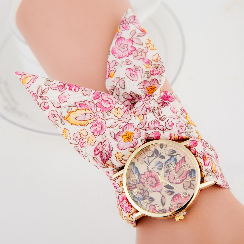 Външна търговия мода бохемски малък флорален кръг гривна часовник моден плат колан лък дамски кварцов часовник