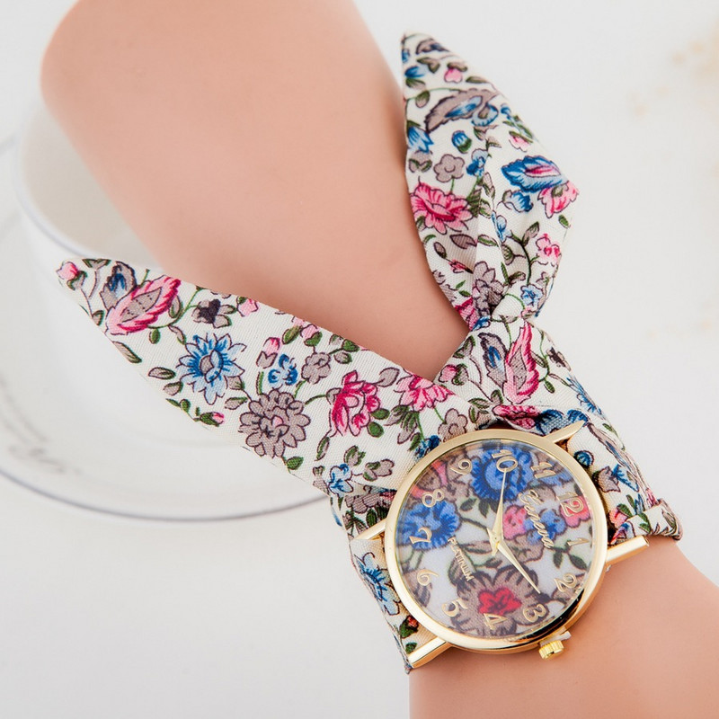Външна търговия мода бохемски малък флорален кръг гривна часовник моден плат колан лък дамски кварцов часовник