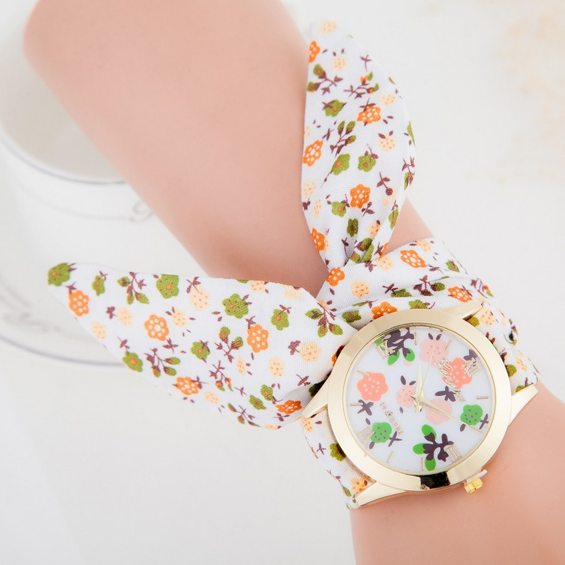 Външна търговия мода бохемски малък флорален кръг гривна часовник моден плат колан лък дамски кварцов часовник