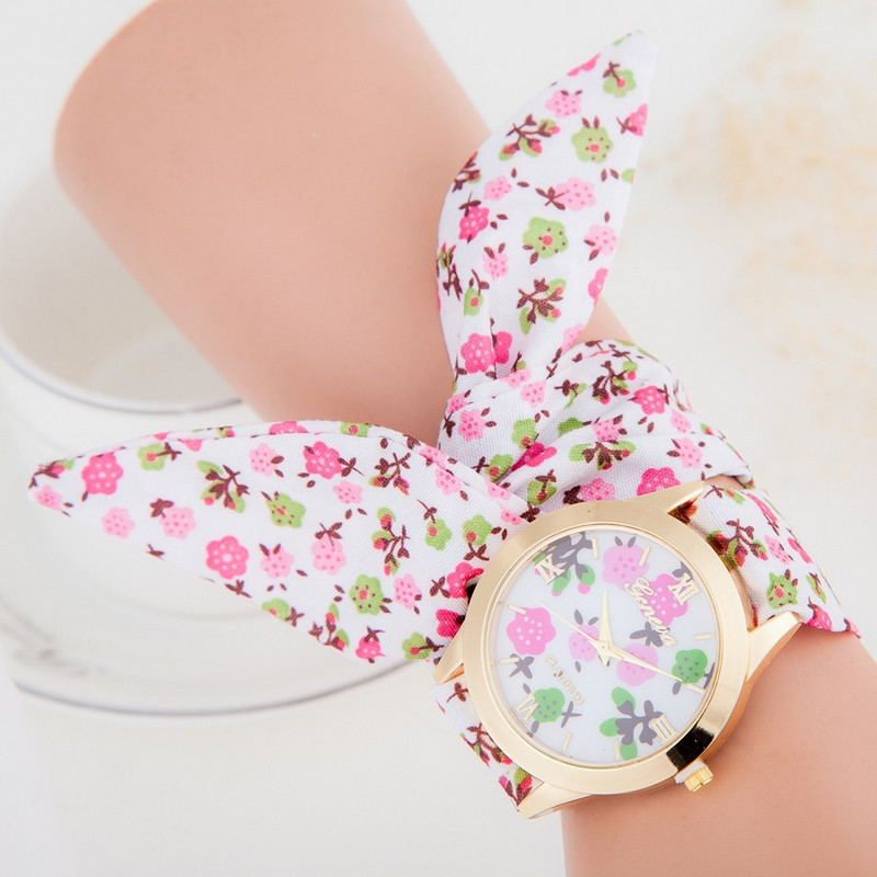 Външна търговия мода бохемски малък флорален кръг гривна часовник моден плат колан лък дамски кварцов часовник