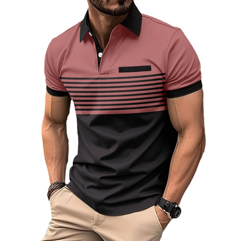 Nova ljetna muška ležerna majica kratkih rukava s džepovima na prsima i gumbima s V-izrezom, univerzalna majica s prugastim šavovima