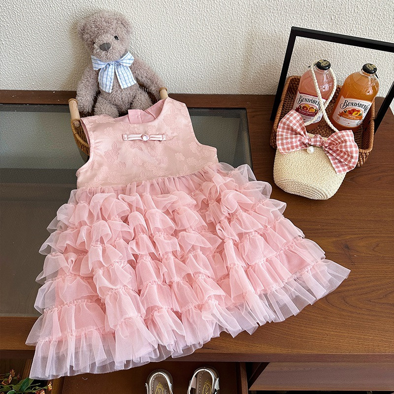 Rochie pentru fete, vara 2024, fustă fără mâneci pentru copii, fustă din tifon, rochie de vară pentru bebeluși, rochie de prințesă în stil occidental
