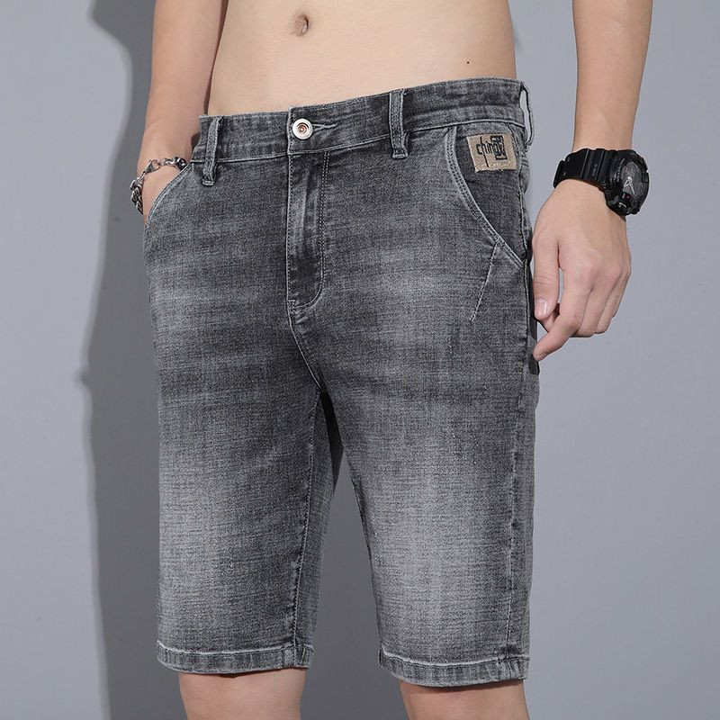 Vasariniai ploni džinsiniai šortai Vyriški madingi Slim Fit kelnės Mėlynos mados prekės ženklo vidutinio dydžio kelnės Universalūs laisvalaikio bridžai