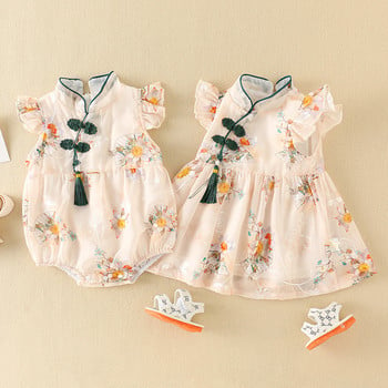 Лятна рокля за момиченце, тънка чанта в китайски стил cheongsam, чанта от една част, облекло за пердах, новородено бебе, сто дни в седмицата
