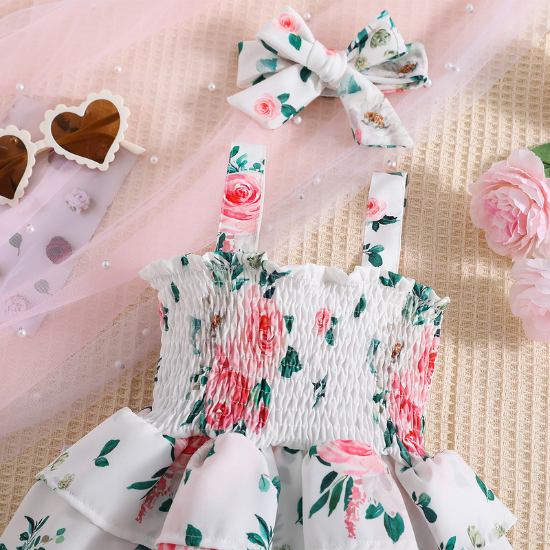 Детска лятна рокля с тиранти момиченце бебешка гащеризон пола + забрадка комплект от две части Европейски и американски трансграничен